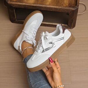 Trendy White and Silver Women's Sneakers